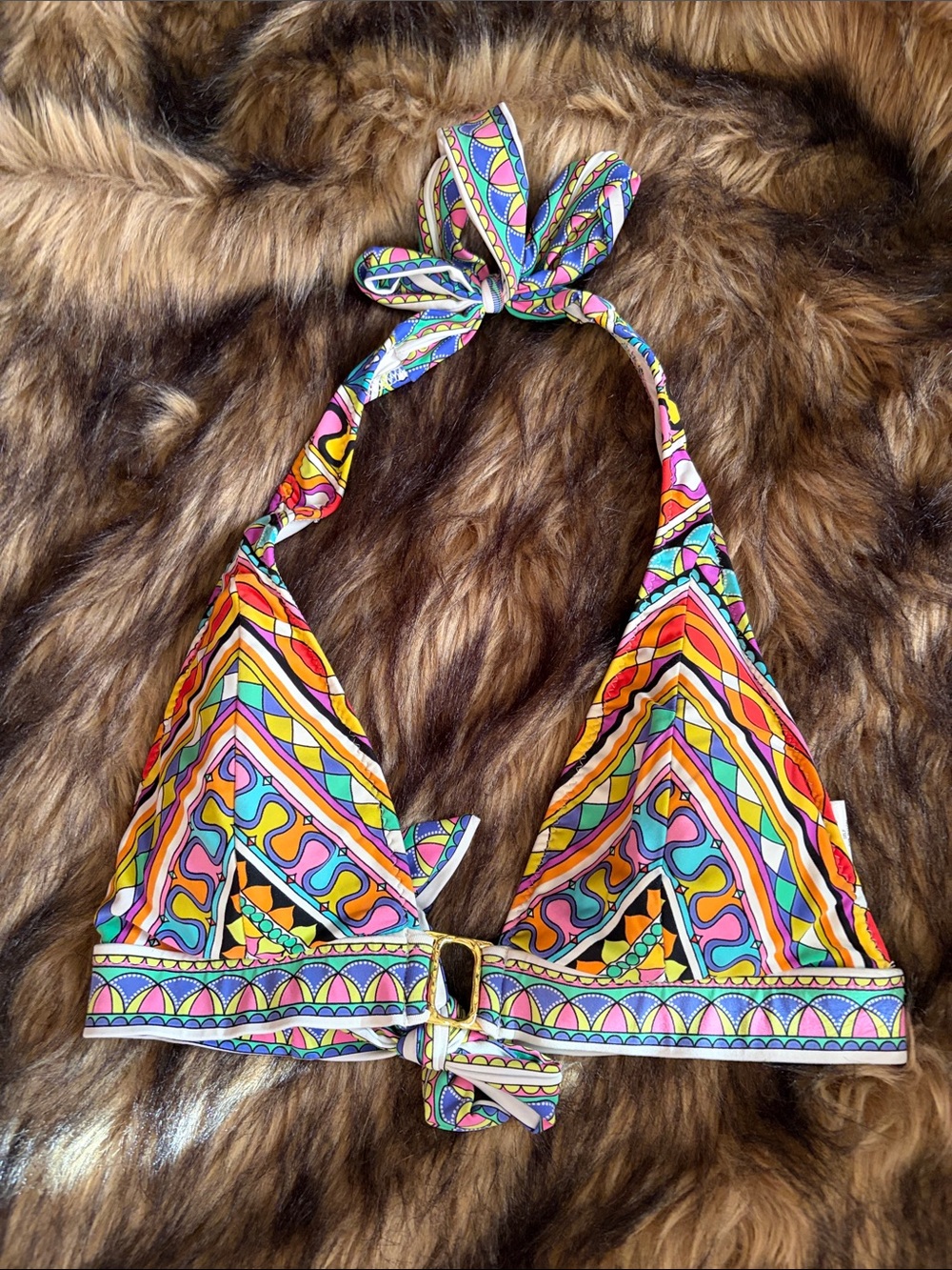Trina Turk Multicolor Geometric Halter Bikini Top Size 4